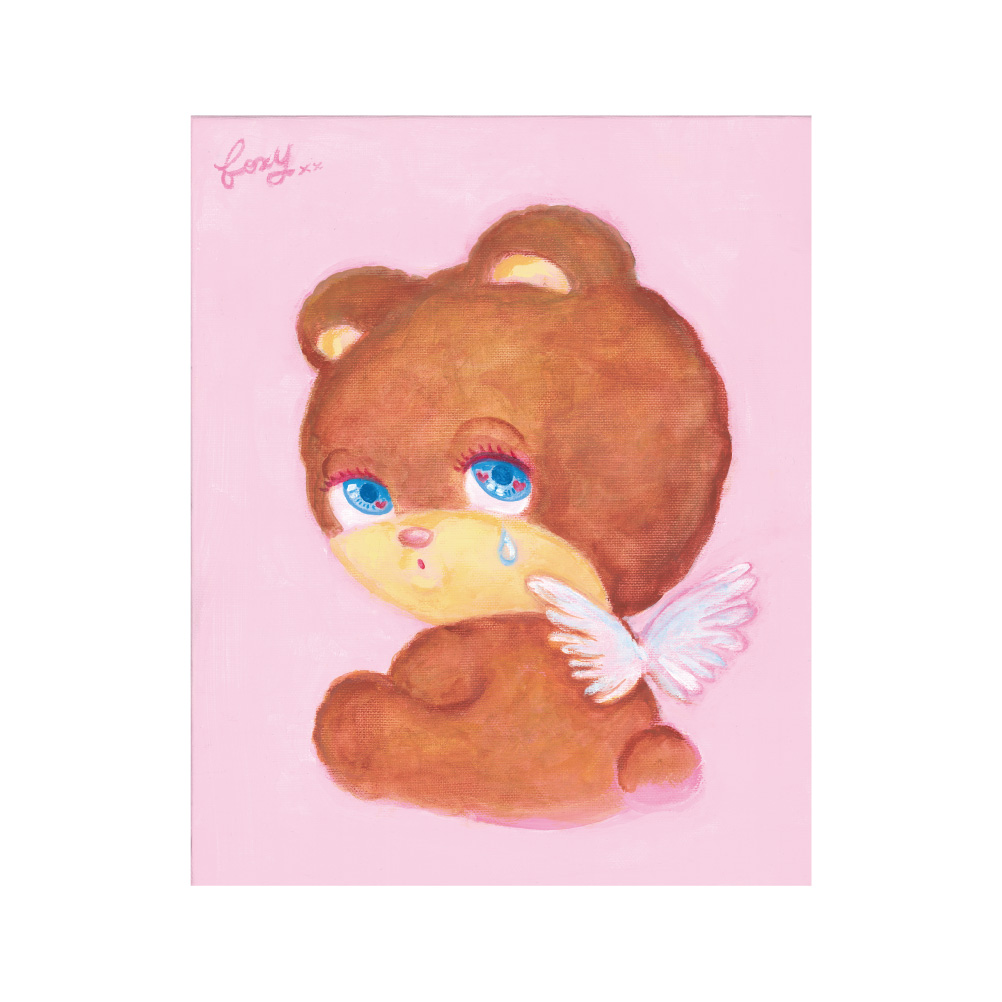 foxy illustrations 原画キャンバスアート Crying Bear Angel 